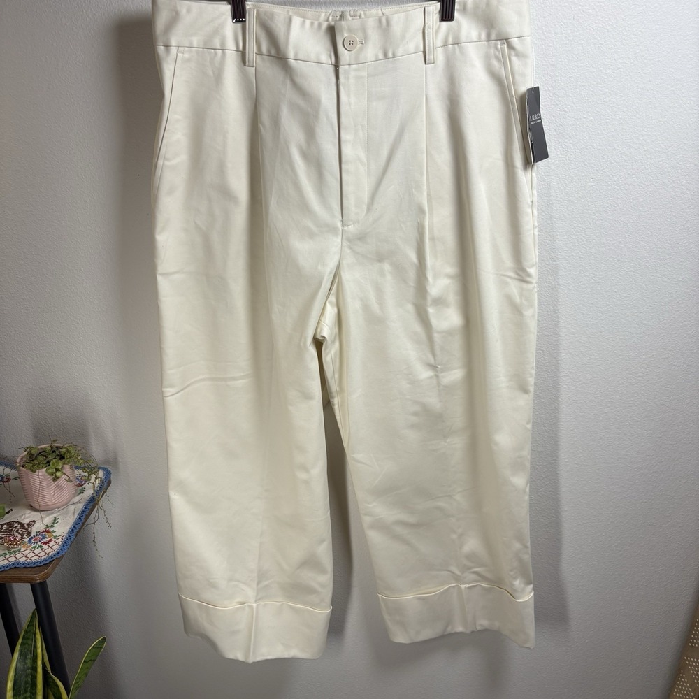 NWT Ralph Lauren Women's 16 ~ Winter Cream Stretch Cotton Ankle Pant NEW